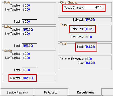 The calculations tab showing the breakdown.